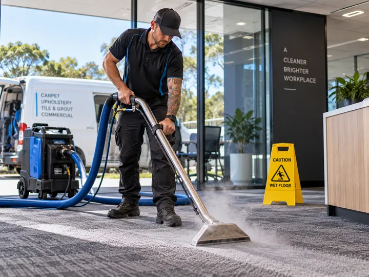 Cleaner cleaning a commercial floor