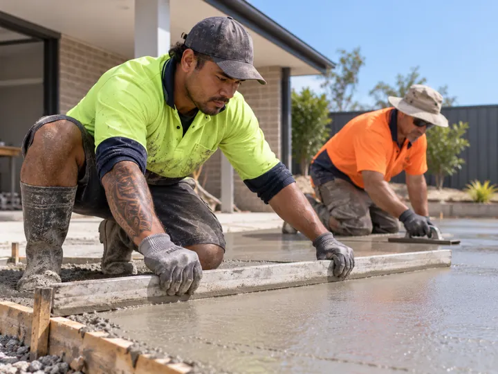 Concrete workers finishing a slab
