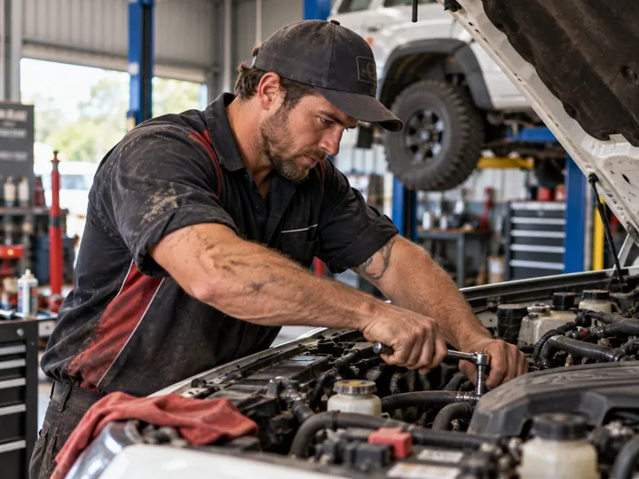Mechanic working on an engine