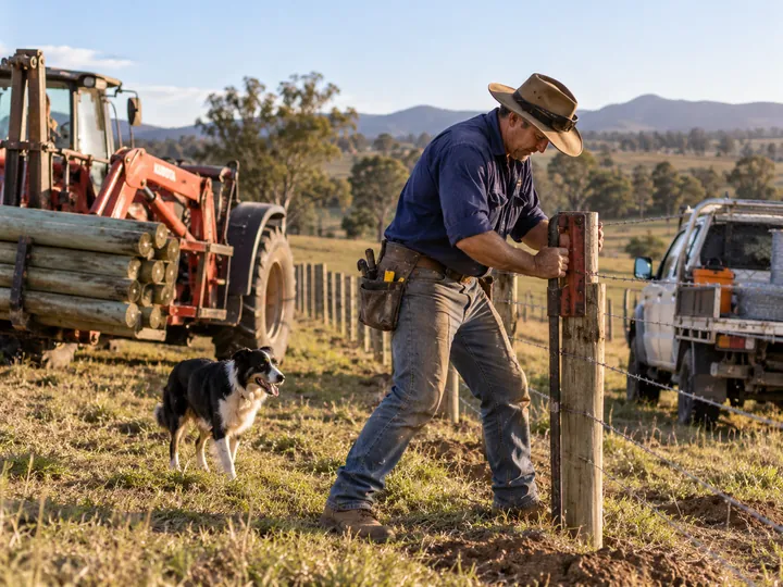 Rural contractor working beside farm machinery